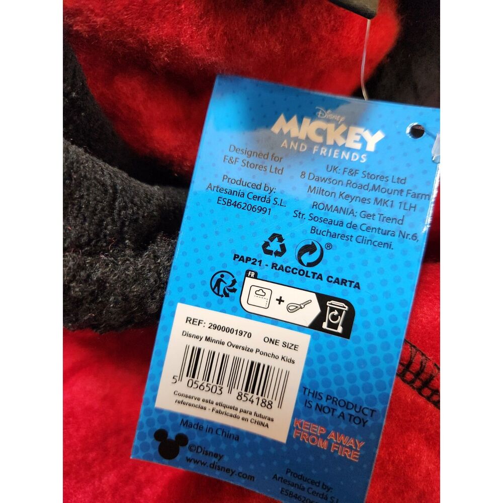 Disney Minnie Mouse Oversized Kids Poncho One Size Red Hooded - Picture 7 of 7